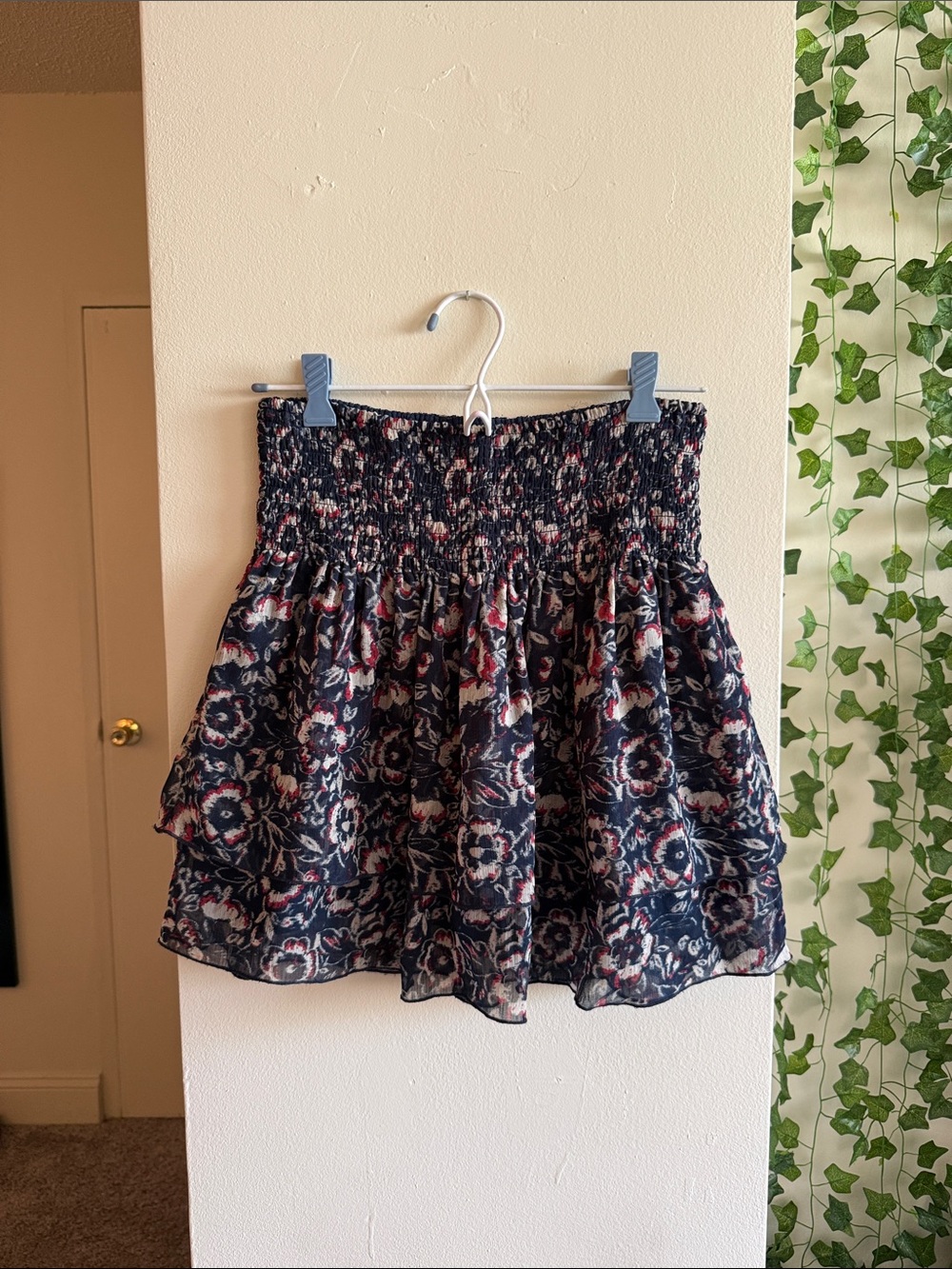 Abercrombie & Fitch Navy Floral Smocked Mini Skirt